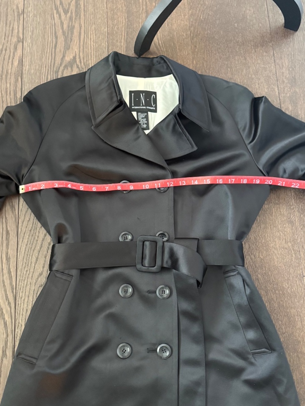INC International Concepts Black Satin Trench Coat Women's Size Large - Picture 6 of 8